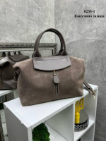 Натуральна замша. Капучино - без логотипу - cтильна та вмістка, велика та об'ємна сумка на блискавці (0235-1)