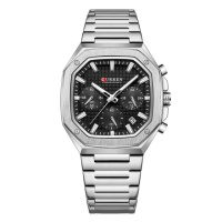 Чоловічий годинник Curren 8459 Silver-Black з хронографом та сталевим браслетом