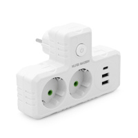 Розетка тройникТ-образнаый с заземлением F303-White, 2 розетки+2USB+1Type-C, 2500W, 10A, 110-250V~Max, Blister