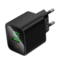 Мережевий зарядний пристрій HOCO CS84A Excellent PD30W+QC3.0 charger with digital display Black (6942007664554)