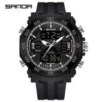 Чоловічий годинник Sanda 6029 All Black тактичний зі стрілково-електронним циферблатом та водозахистом 5 ATM