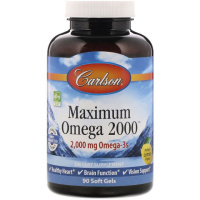 Омега-3, 2000 мг, смак лимона, Maximum Omega 2000, Carlson, 90 желатинових капсул