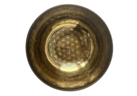 Тибетська співаюча чаша з арт гравіюванням Квітка життя + Подвійний Дордже + Мантра 31 см