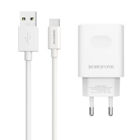 Сетевое зарядное устройство Borofone BA32A USB QC 18W белое + кабель USB to Type-C