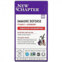 Иммунная защита, витамин C и бузина, Immune Defense, Vitamin C + Elderberry, New Chapter, 30 вегетарианских