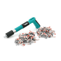 Пистолет строительно-монтажный YT40286 для гвоздей диаметром 7,3мм+200 гвоздей монтажных пироксилиновых диаметром 7,3мм, защитные очки, чемодан, Green