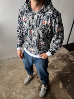 Чорний принтований чоловічий худі з капюшоном