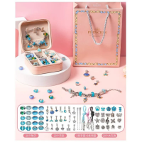 Набір прикрас: 6 основ браслетів міні-сумка, браслети, намистини, підвіски, в сумці.Блакитний