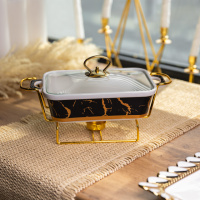 Марміт настільний прямокутний з підігрівом 31х16х11 см керамічний на металевій підставці з кришкою ML438-11