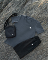 Чоловічий комплект футболка темно-сіра Adidas + Шорти + Барсетка