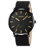 Чоловічий годинник Skmei 1984BGD Gold-braided belt з мінеральним склом та шкіряним ремінцем