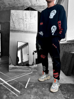 Костюм світшот штани чоловічій чорний дтф принт виробництво Україна