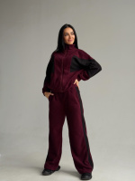 Спортивний флісовий костюм «Connect» | Норма і батал | Розпродаж моделі| Марсала+черный, 46-48