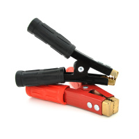 Набор аккумуляторных зажимов «крокодилы» черный + красный 500A/1000А 155мм (плотный резиновый, рифленный кожух), с медным покрытием, Пакет, Q2