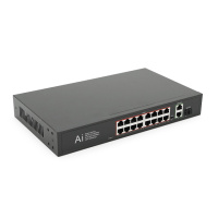 POE коммутатор Merlion 16 POE 10/100 + 1 Single Fiber Tx 1310nm 20km + 2 RJ45 10/100/1000+ встроенный блок питания 52V 4.8A