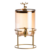 Лимонадница стеклянная 3.6 л с золотым краном и подставкой круглая банкетная ёмкость для напитков HP-34-18