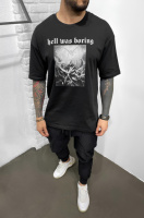 Чорна чоловіча футболка з ДТФ принтом (оверсайз)