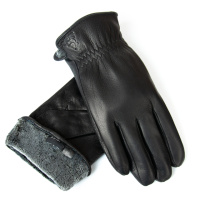 PODIUM Перчатка Мужская кожа-олень S-114 black махра