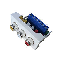 TENCE Модуль аудіо/відео RCA 3 гнізда (тюльпани) 45x22.5 мм для встановлення в люк, кабель-канал, настінний бокс