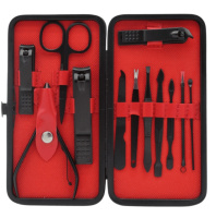 Набор инструментов для ухода ногтей 14766 12 предметов черный с красным