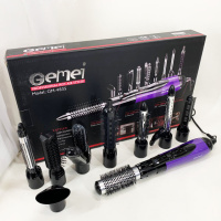 Фен - щетка стайлер Gemei GM-4835 многофункциональный набор с насадками для волос 10 в 1. Цвет: фиолет