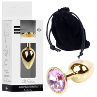 Анальний корок металевий розмір S золотистий із каменем для анальної стимуляції Boss Series