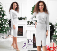 Вечірня сукня міді з люрексом «Olivia» оптом | Розпродаж моделі 42-44, Сріблястий