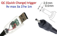 Переходник для роутера 9v (3a, 27w) 2.0x0.6(1.0)mm 1.2m з USB Type-A (male) Quick Charge QC тригер (A class) 1 день гар.