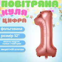 Воздушный шар в виде цифры 1 розовое золото,32 дюйма, фольгированый, для праздника дня рождения,годовщин