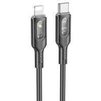 Дата кабель Hoco U120 Transparent explore intelligent power-off PD 27W Type-C to Lightning (1.2m)