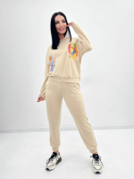 Жіночий костюм-двійка з капюшоном «Rainbow»| Батал | Розпродаж моделі Бежевий, 50-52