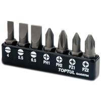Набор бит TOPTUL 1/4« 7ед. (SL: 4*0.5, 5.5*1, 6.5*1.2; PH1, PH2; PZ1, PZ2) GAAV0704