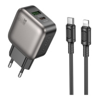 Мережевий Зарядний Пристрій Borofone BAS55A 1USB-C/1USB PD/QC 30W GAN+Type-C to Lightning