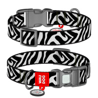 Нашийник для собак нейлоновий WAUDOG Nylon з QR адресником, малюнок «Зебра», пластиковий фастекс, M, Ш 20 мм, Дл 28-40 см