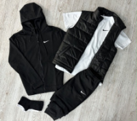 Комплект 5 в 1 Nike чорна кофта на змійці + чорні штані + чорна жилетка + біла футболка + 2 пари шкарпеток (чорні та білі)