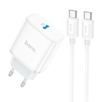 Мережевий зарядний пристрій з кабелем HOCO C104A Stage single port PD20W charger set (Type-C to Type-C) (EU) White (6931474782915)