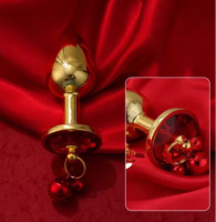 Анальная пробка золото красный кристалл кольцо FoxyRocksy