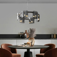 Люстра потолочная подвесная на 6 лампочек D3903-6-bk-gr-k Черный 35-150х60х60 см.