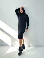 Тепле ангорове плаття міді з високим коміром «Amina» оптом | Норма| Розпродаж моделі Чорний, 42-44