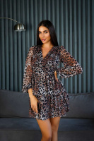 Коктейльна Сукня Сітка Леопард 24089 Бежева