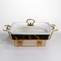 Марміт настільний прямокутний з підігрівом 35.5х19х15.5 см керамічний на металевій підставці з кришкою ML438-13