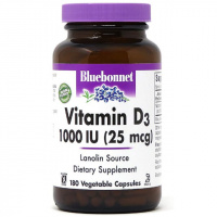 Витамин D3 1000IU, Bluebonnet Nutrition, 180 вегетарианских капсул