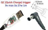 Переходник для роутера 9v (3a, 27w) 6.0x4.4 or 6.5x4.0mm (+pin) 1.2m з USB Type-A (male) Quick Charge QC тригер (A class) 1 день гар.