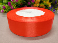 Атласная лента/ 2,5 см/ 23 метра/  оранжевый неон