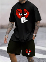 Комплект футболка та шорти чорного кольору з ДТФ принтом (оверсайз)