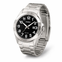 Чоловічий годинник Casio MTP-1308D-1B Класичний кварцовий зі сріблястим браслетом та чорним циферблатом