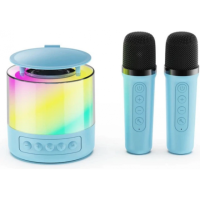 Портативная колонка K19 Bluetooth с LED-подсветкой и 2 микрофонами, караоке Синяя