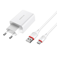 Набор BOROFONE BA21A СЗУ+ кабель Type-C, 1xUSB, 3A, кабель 1м, White, Blister