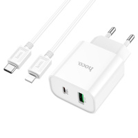 Сетевое зарядное устройство Hoco C80A Plus USB/ Type-C QC PD 20W белое + кабель Type-C to Lightning