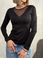 Жіноча кофтинка з декольте сітка «Annabel» | Норма і батал Чорний, 46-48